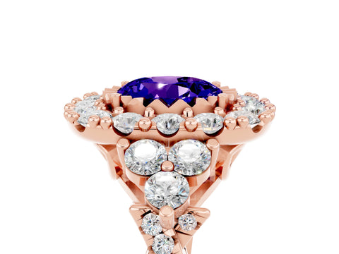 Rose gold Round Cut Tanzanite Halo Ring with Pavé Band and Four-Prong Setting_17