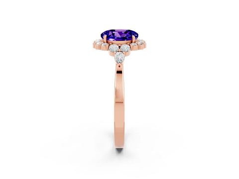 Rose gold Round Cut Tanzanite Halo Ring with Pear Side Stones and Prong Setting_14