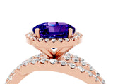 Rose gold Round Cut Tanzanite Halo Ring with Round Split Shank and Prong Setting_52