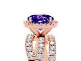 Rose gold Round Cut Tanzanite Halo Ring with Round Split Shank and Prong Setting_53