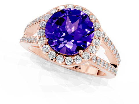 Rose gold Round Cut Tanzanite Halo Ring with Split Shank U-Prong Band and Four-Prong Setting_1