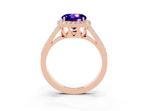 Rose gold Round Cut Tanzanite Halo Ring with Split Shank U-Prong Band and Four-Prong Setting_3