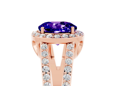 Rose gold Round Cut Tanzanite Halo Ring with Split Shank U-Prong Band and Four-Prong Setting_5