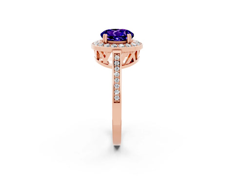 Rose gold Round Cut Tanzanite Halo Ring with Split Shank and Four-Prong Setting_2