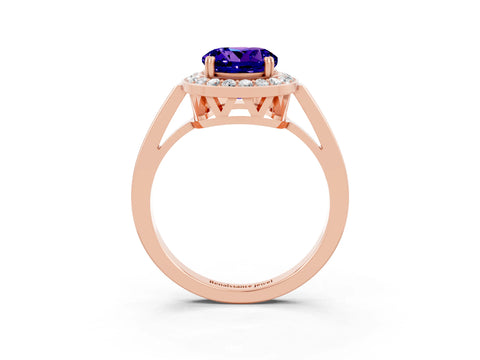 Rose gold Round Cut Tanzanite Halo Ring with Split Shank and Four-Prong Setting_3