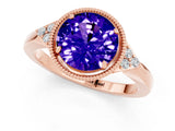Rose gold Round Cut Tanzanite Halo Ring with Tapered Band and Four-Prong Setting_1