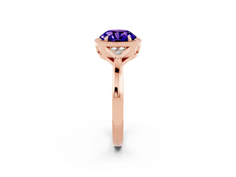 Rose gold Round Cut Tanzanite Halo Ring with Tapered Band and Four-Prong Setting_2