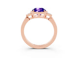 Rose gold Round Cut Tanzanite Halo Ring with Tapered Band and Four-Prong Setting_3