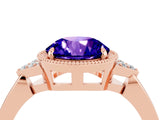 Rose gold Round Cut Tanzanite Halo Ring with Tapered Band and Four-Prong Setting_4