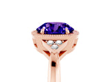 Rose gold Round Cut Tanzanite Halo Ring with Tapered Band and Four-Prong Setting_5
