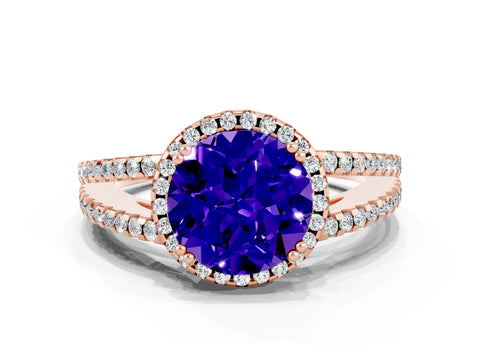 Rose gold Round Cut Tanzanite Halo Split Shank Engagement Ring_12