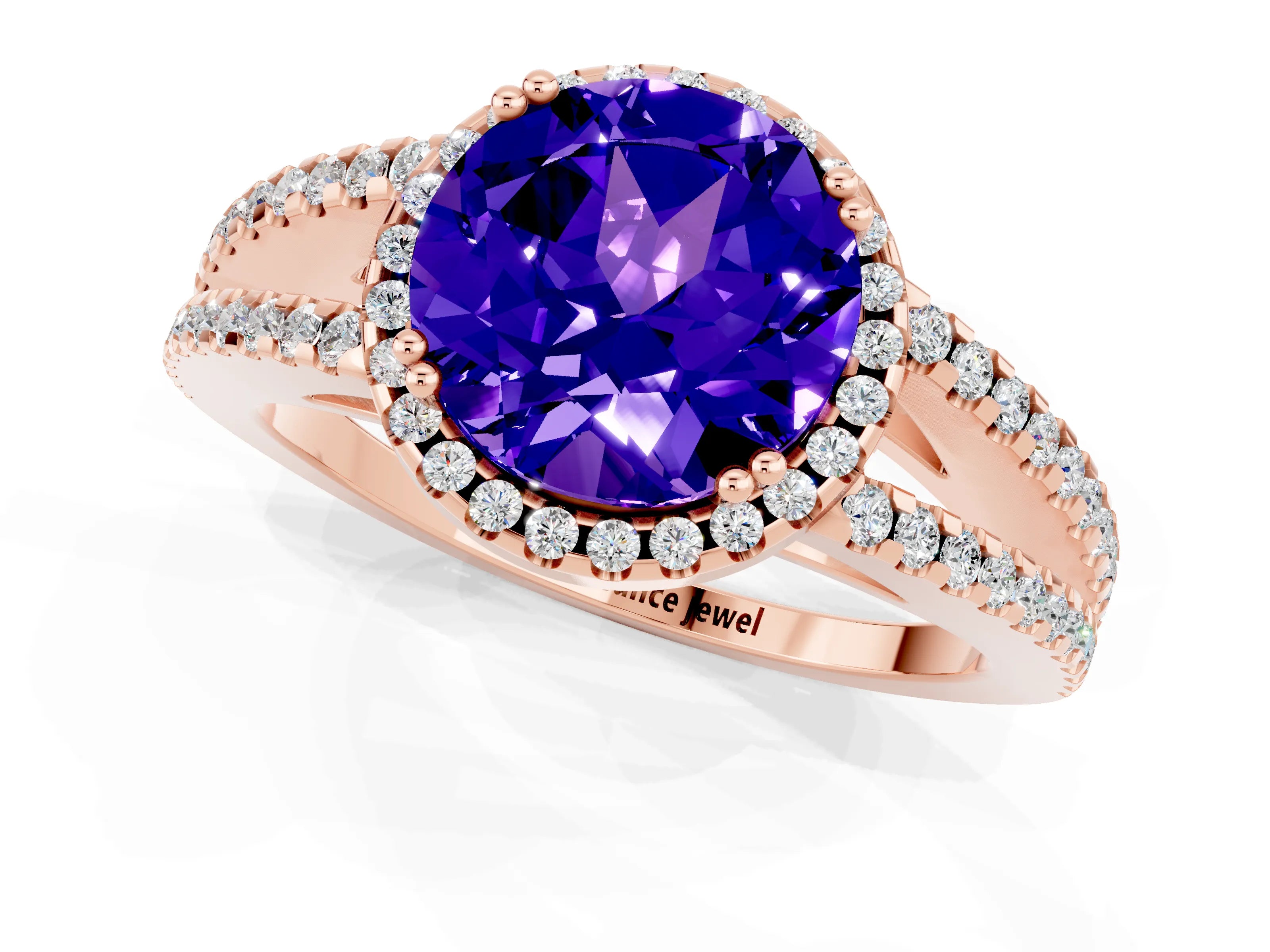 Rose gold Round Cut Tanzanite Halo Split Shank Engagement Ring_13