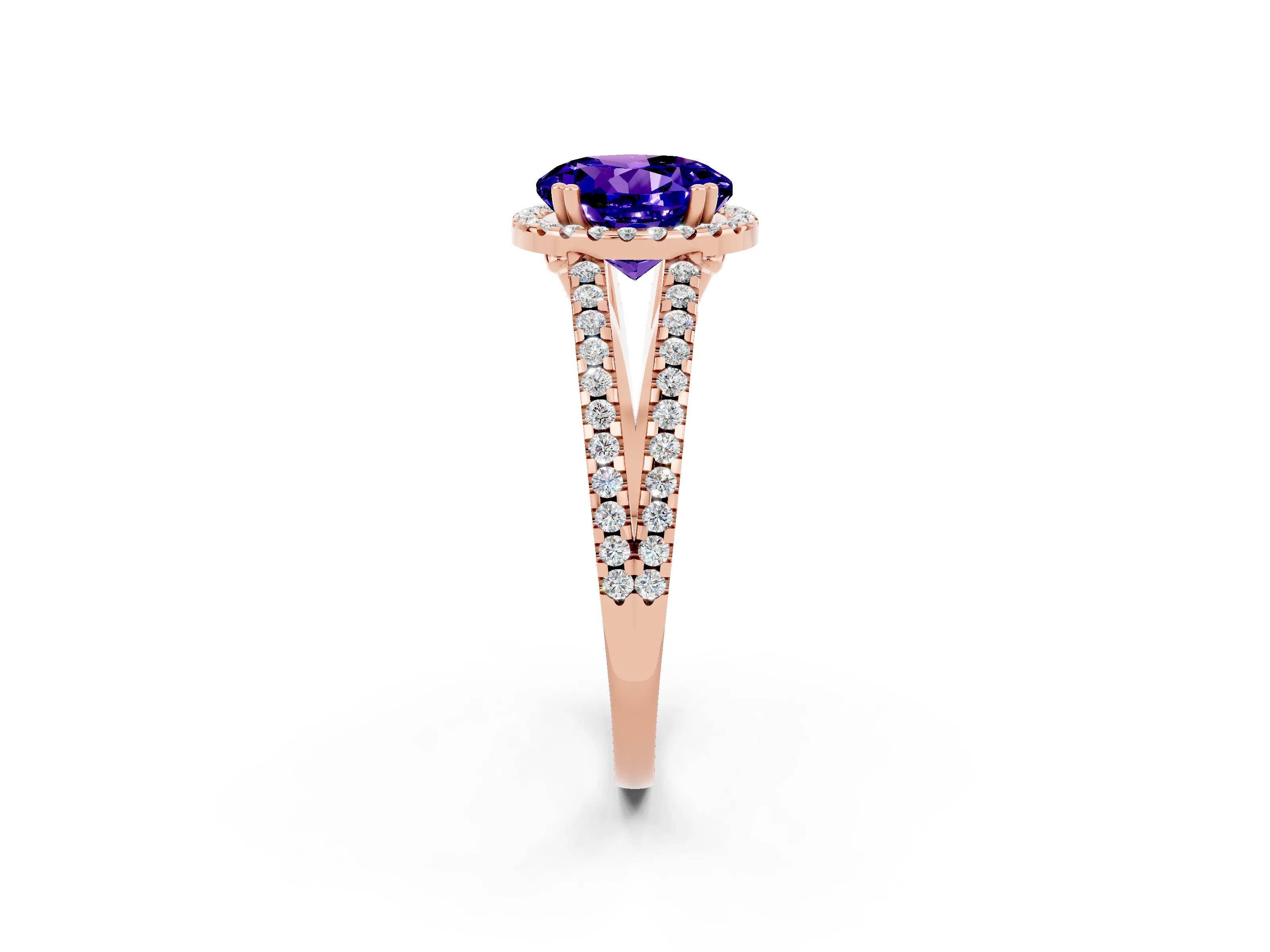 Rose gold Round Cut Tanzanite Halo Split Shank Engagement Ring_14