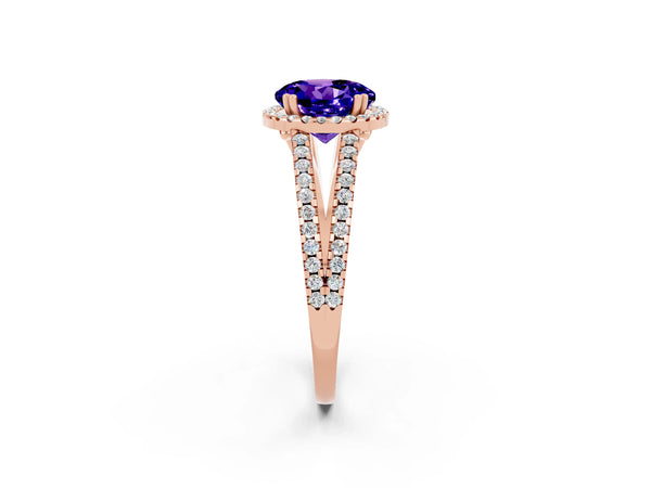 Rose gold Round Cut Tanzanite Halo Split Shank Engagement Ring