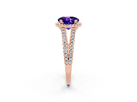 Rose gold Round Cut Tanzanite Halo Split Shank Engagement Ring_14