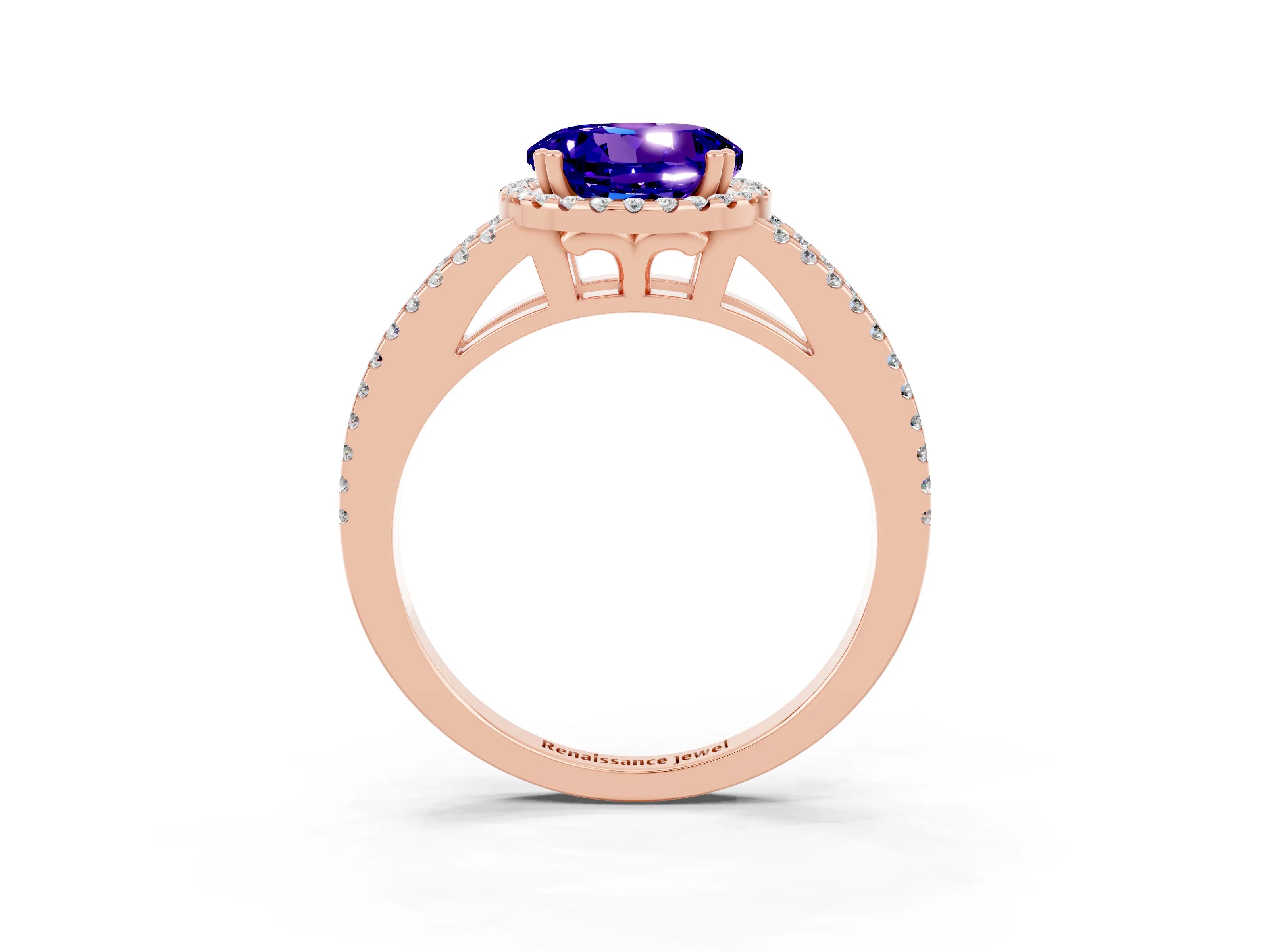 Rose gold Round Cut Tanzanite Halo Split Shank Engagement Ring_15