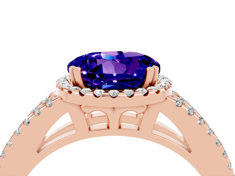 Rose gold Round Cut Tanzanite Halo Split Shank Engagement Ring_16