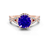 Rose gold Round Cut Tanzanite Halo Twist Band Solitaire Prong Setting Ring
