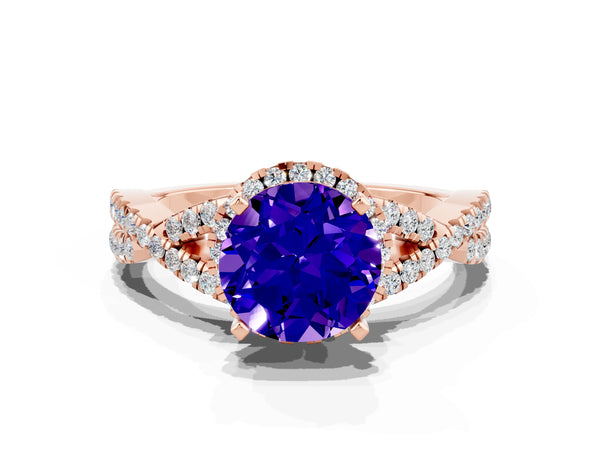 Rose gold Round Cut Tanzanite  Halo Twist Band Solitaire Prong Setting Ring