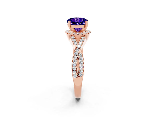 Rose gold Round Cut Tanzanite  Halo Twist Band Solitaire Prong Setting Ring