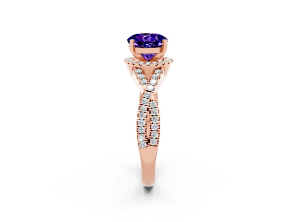 Rose gold Round Cut Tanzanite  Halo Twist Band Solitaire Prong Setting Ring