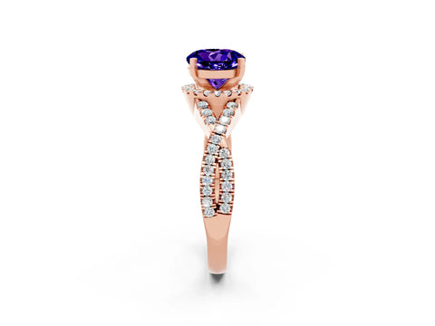 Rose gold Round Cut Tanzanite Halo Twist Band Solitaire Prong Setting Ring_2