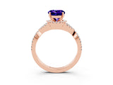 Rose gold Round Cut Tanzanite Halo Twist Band Solitaire Prong Setting Ring_3