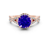 Rose gold Round Cut Tanzanite  Halo Twist Band Solitaire Prong Setting Ring_36