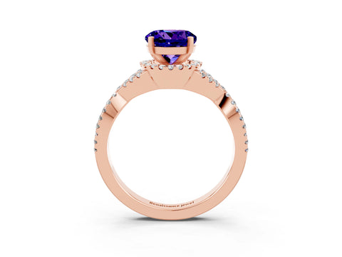 Rose gold Round Cut Tanzanite Halo Twist Band Solitaire Prong Setting Ring_3
