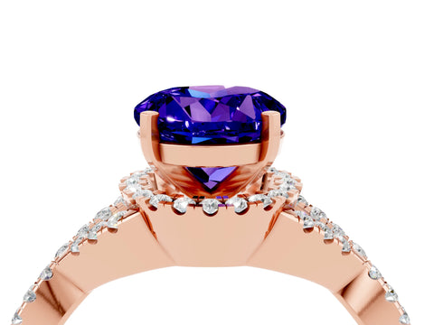 Rose gold Round Cut Tanzanite Halo Twist Band Solitaire Prong Setting Ring_4