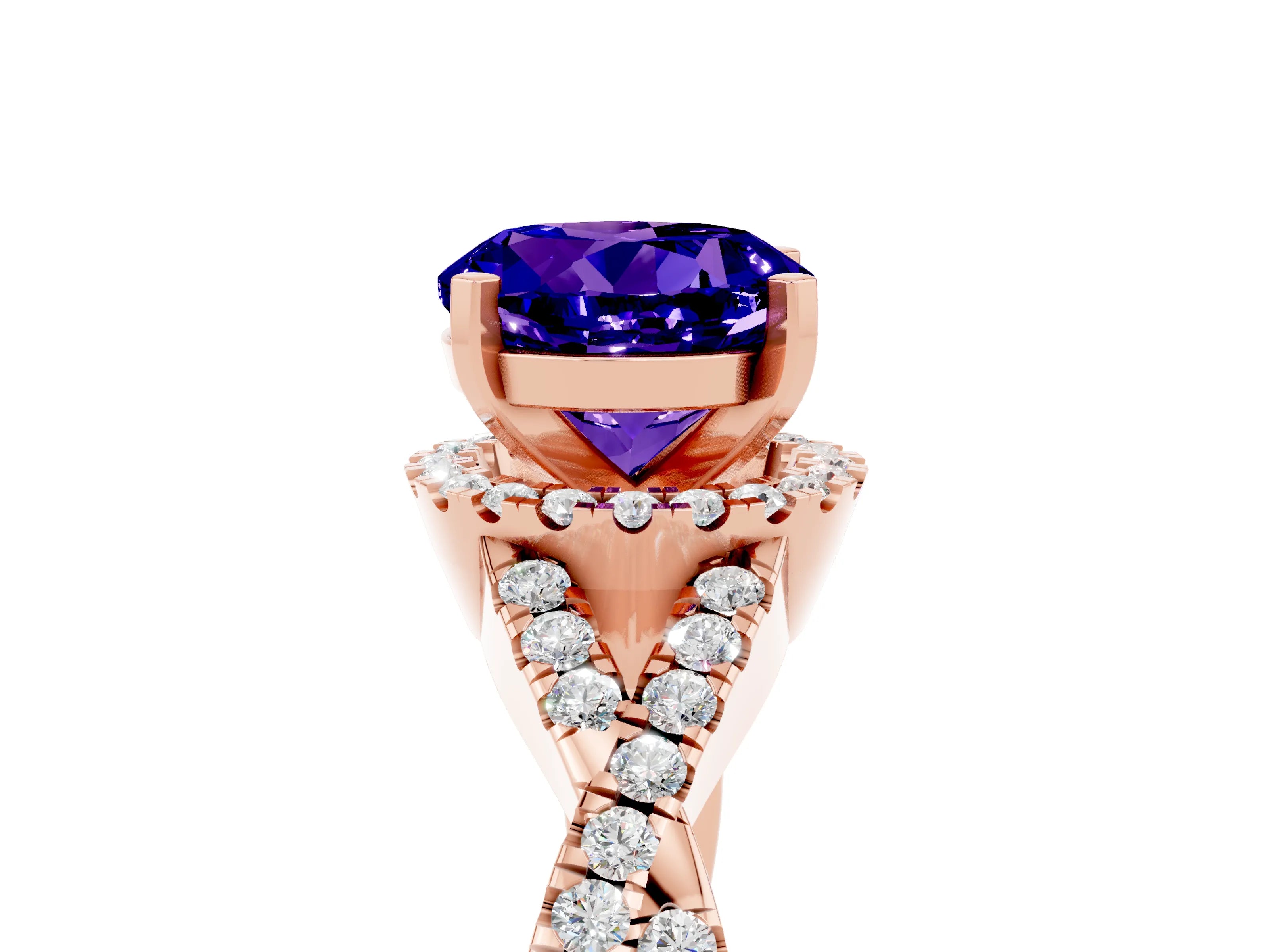 Rose gold Round Cut Tanzanite Halo Twist Band Solitaire Prong Setting Ring_5