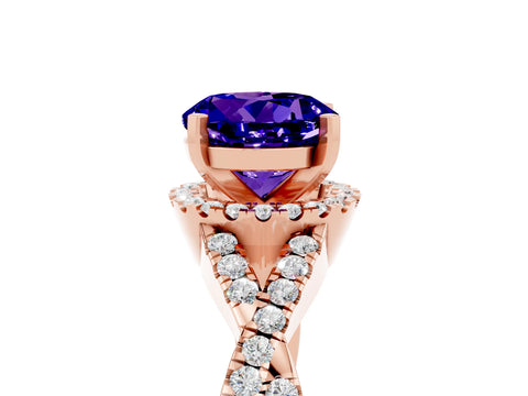 Rose gold Round Cut Tanzanite Halo Twist Band Solitaire Prong Setting Ring_5