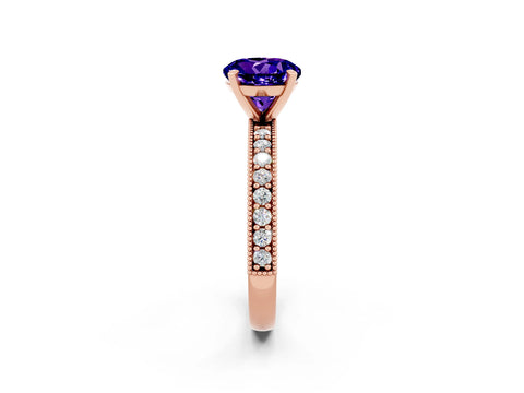Rose gold Round Cut Tanzanite Milgrain Pavé Engagement Ring with Four-Prong Setting_2