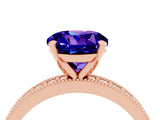 Rose gold Round Cut Tanzanite Milgrain Pavé Engagement Ring with Four-Prong Setting_4