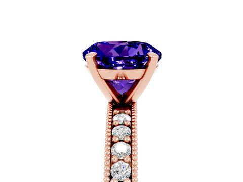 Rose gold Round Cut Tanzanite Milgrain Pavé Engagement Ring with Four-Prong Setting_5