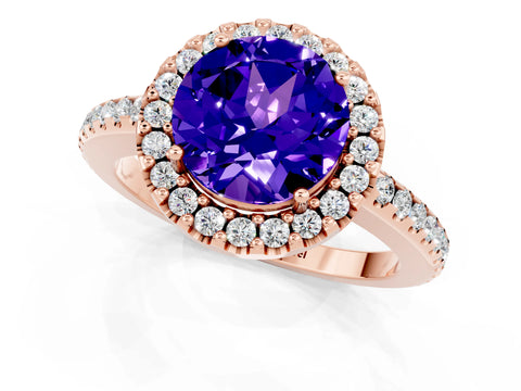 Rose gold Round Cut Tanzanite Pavé Halo Ring with Four-Prong Setting_13