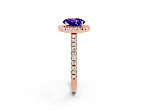 Rose gold Round Cut Tanzanite Pavé Halo Ring with Four-Prong Setting_14
