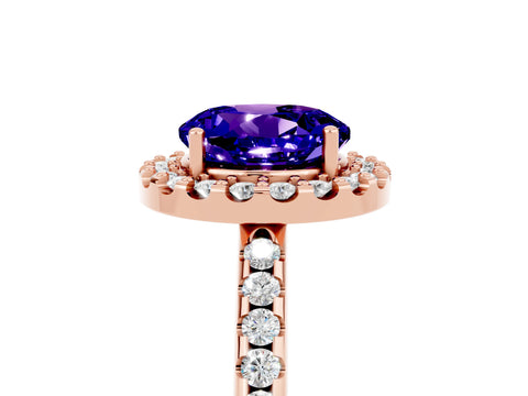 Rose gold Round Cut Tanzanite Pavé Halo Ring with Four-Prong Setting_17