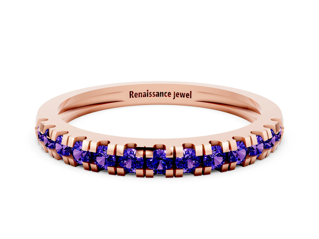 Rose gold Round Cut Tanzanite Pavé Set Thin Band