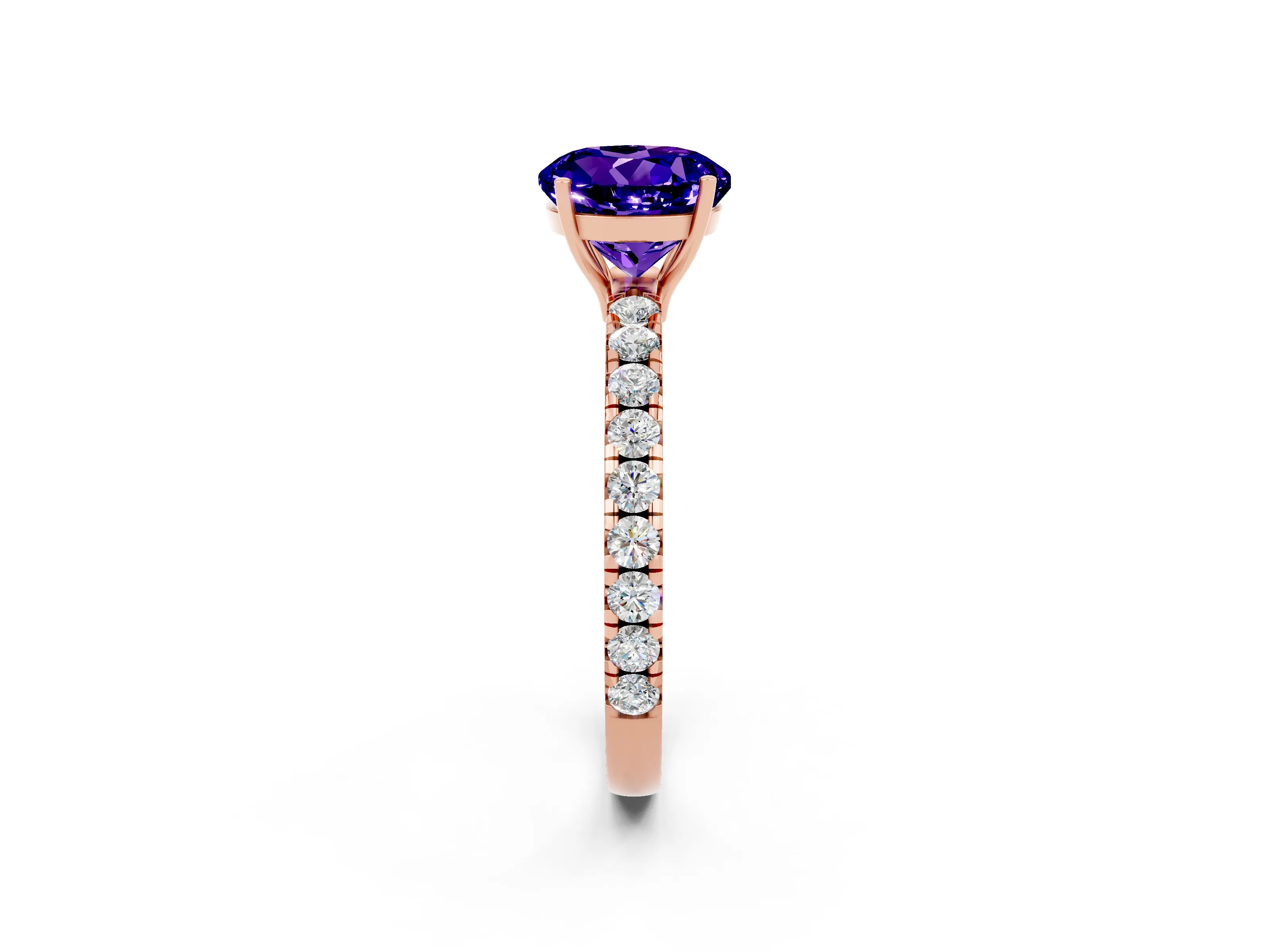 Rose gold Round Cut Tanzanite Pavé Solitaire Engagement Ring with Four-Prong Setting_14