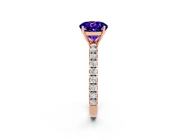 Rose gold Round Cut Tanzanite Pavé Solitaire Engagement Ring with Four-Prong Setting