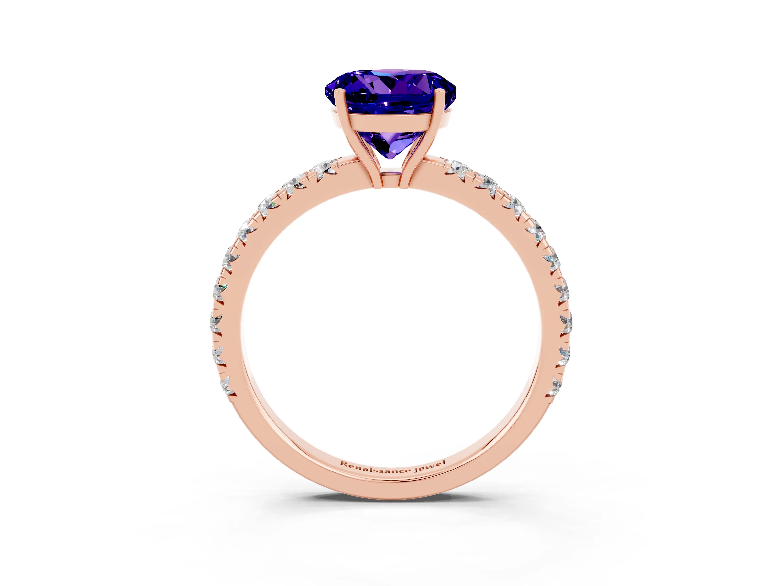 Rose gold Round Cut Tanzanite Pavé Solitaire Engagement Ring with Four-Prong Setting_15