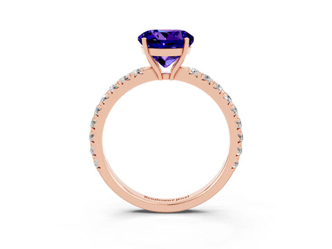 Rose gold Round Cut Tanzanite Pavé Solitaire Engagement Ring with Four-Prong Setting_15