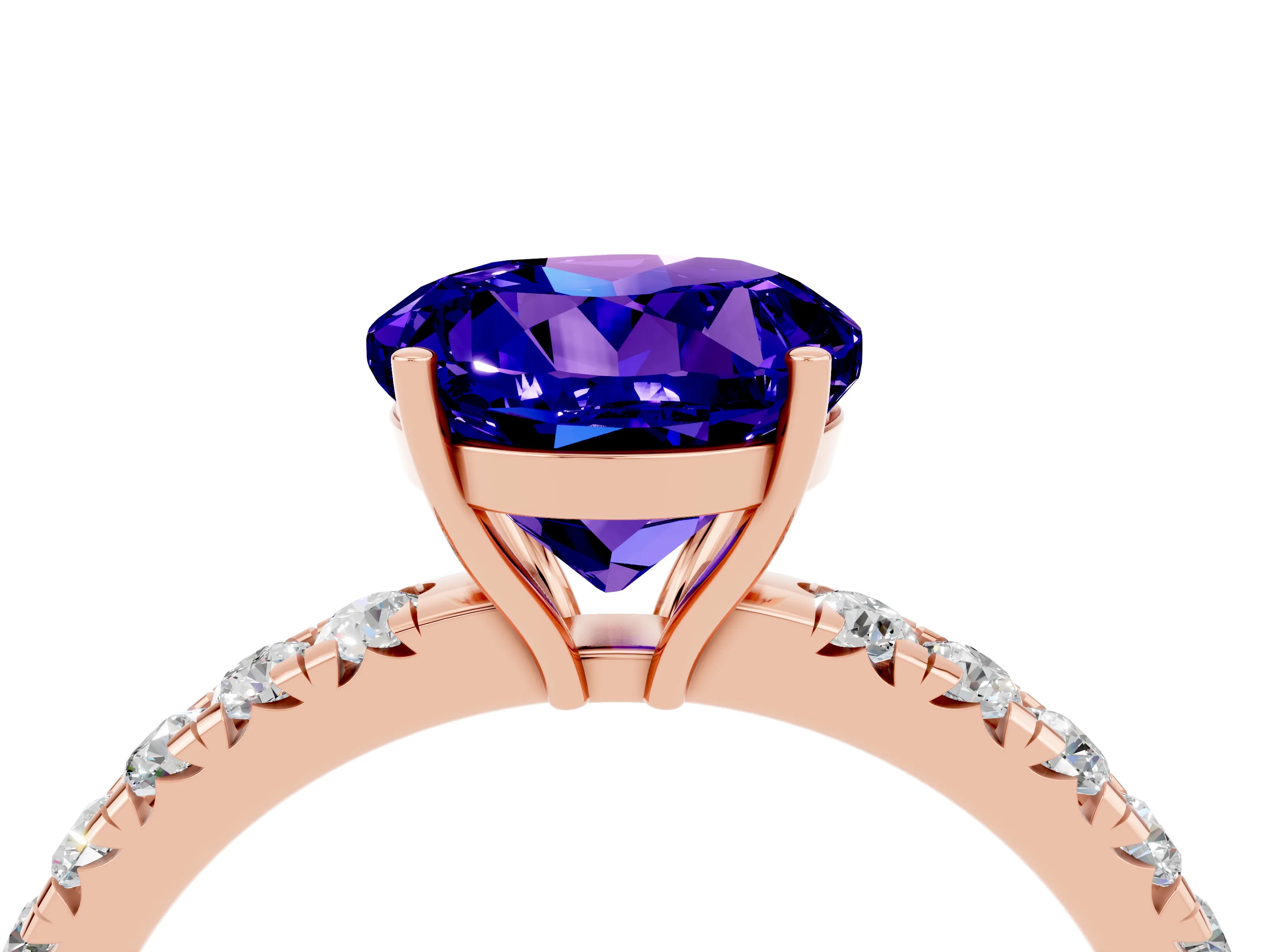 Rose gold Round Cut Tanzanite Pavé Solitaire Engagement Ring with Four-Prong Setting_16