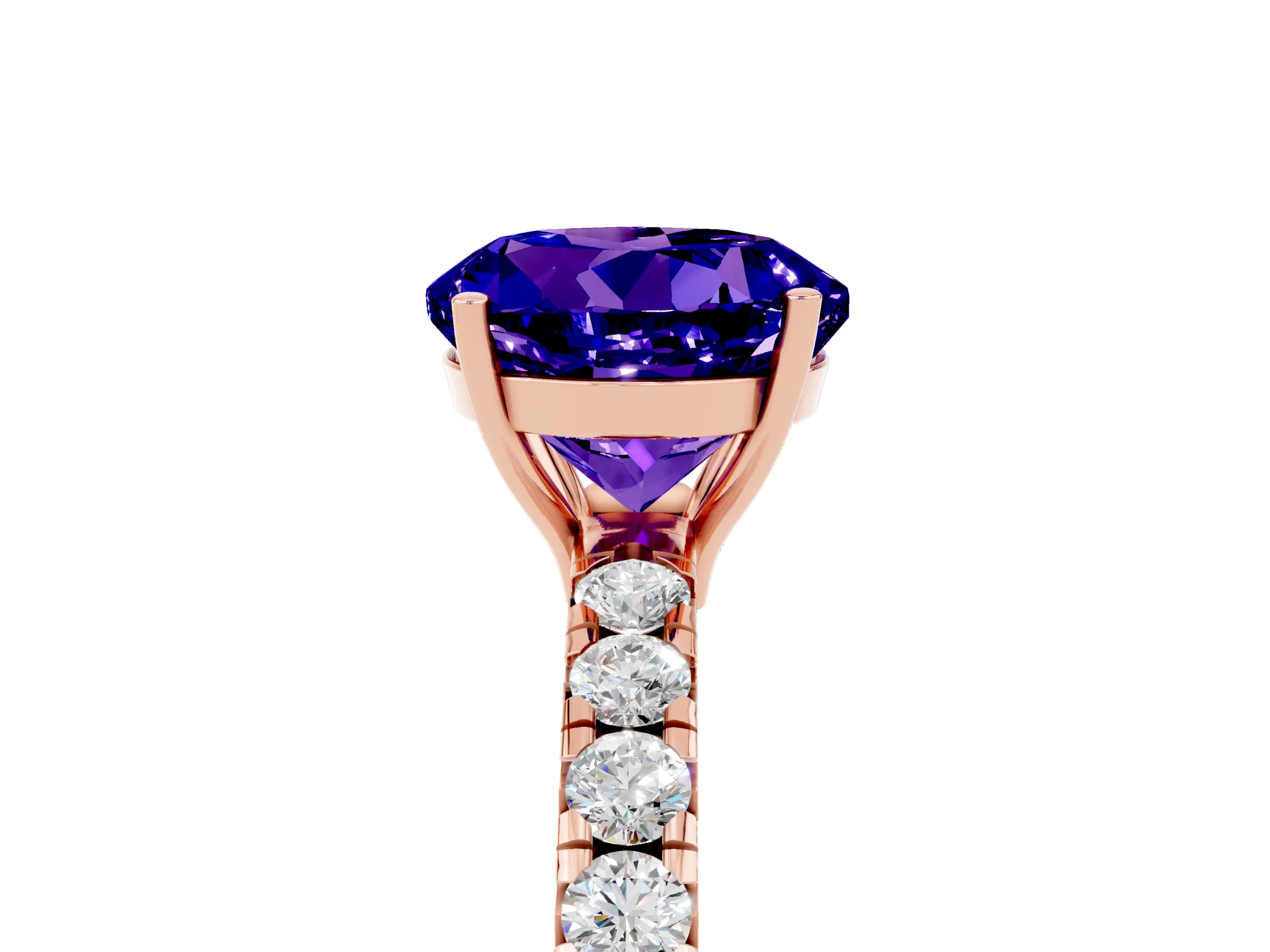 Rose gold Round Cut Tanzanite Pavé Solitaire Engagement Ring with Four-Prong Setting_17