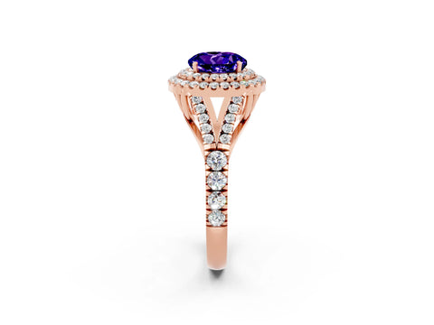 Rose gold Round Cut Tanzanite Pavé Split Shank Double Halo Engagement Ring_2