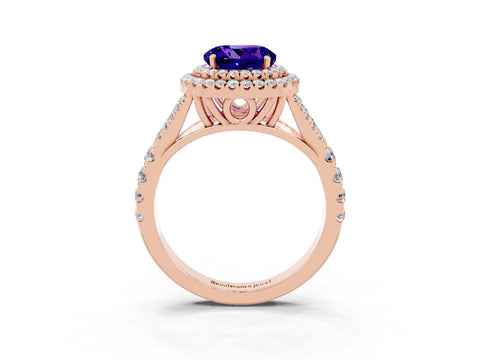 Rose gold Round Cut Tanzanite Pavé Split Shank Double Halo Engagement Ring_3