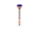 Rose gold Round Cut Tanzanite Pave Band Solitaire Ring with Four-Prong Setting_26