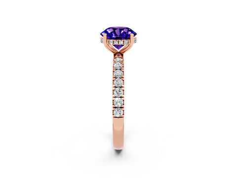Rose gold Round Cut Tanzanite Pave Band Solitaire Ring with Four-Prong Setting_26