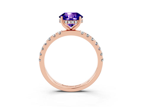 Rose gold Round Cut Tanzanite Pave Band Solitaire Ring with Four-Prong Setting_27